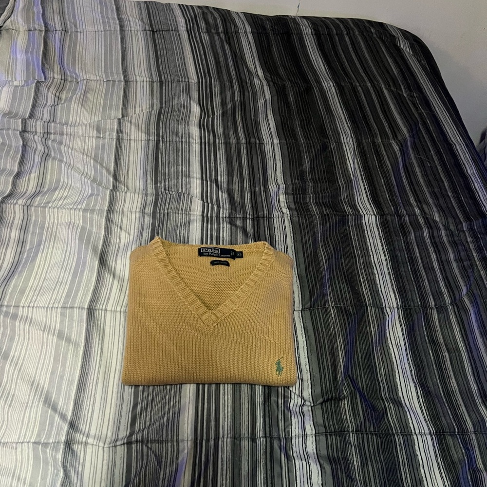 Polo by Ralph Lauren Men's V-Neck Sweater Vest in Tan